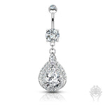 14K Gold Pave CZ Tear Drop Dangle Navel Ring (2 colors)