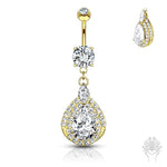 14K Gold Pave CZ Tear Drop Dangle Navel Ring (2 colors)