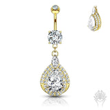 14K Gold Pave CZ Tear Drop Dangle Navel Ring (2 colors)