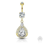 14K Gold Pave CZ Tear Drop Dangle Navel Ring (2 colors)