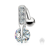 14K Gold CZ prong-CZ Top Down Navel Ring (2 colors)