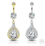 14K Gold Pave CZ Tear Drop Dangle Navel Ring (2 colors)