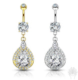 14K Gold Pave CZ Tear Drop Dangle Navel Ring (2 colors)