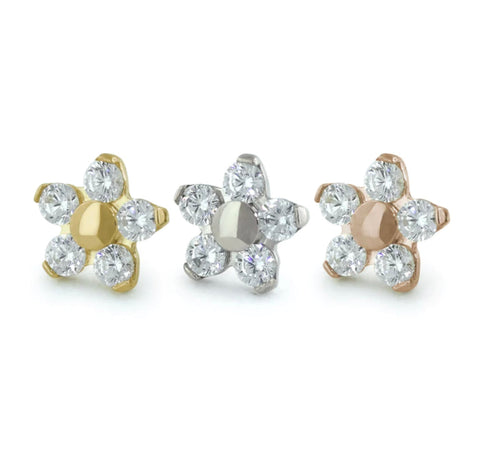 18K Gold CZ Flower Threadless End