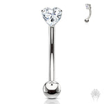 14Kt. Gold Prong Set Heart CZ Curved Barbell