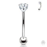 14Kt. Gold Prong Set Heart CZ Curved Barbell