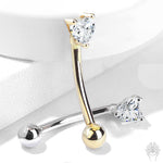 14Kt. Gold Prong Set Heart CZ Curved Barbell