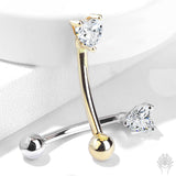 14Kt. Gold Prong Set Heart CZ Curved Barbell
