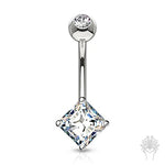 14Kt. Gold Princess Cut CZ Navel Ring