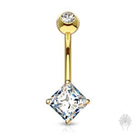 14Kt. Gold Princess Cut CZ Navel Ring