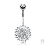 14Kt. Gold CZ Sun Flower Navel Ring