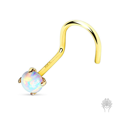 14K. Gold Prong Set Opal Nose Twist