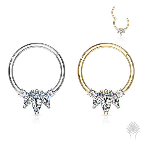 14 Kt. Gold Three Marquise CZ Hinged Segment Ring