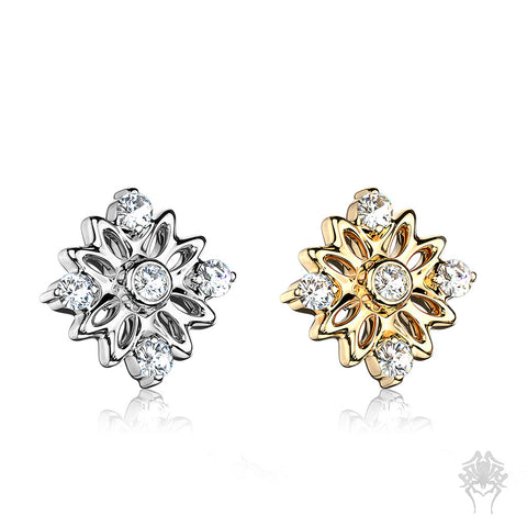 14K Gold 5 CZ Winter Flower Dermal Top (2 colors)