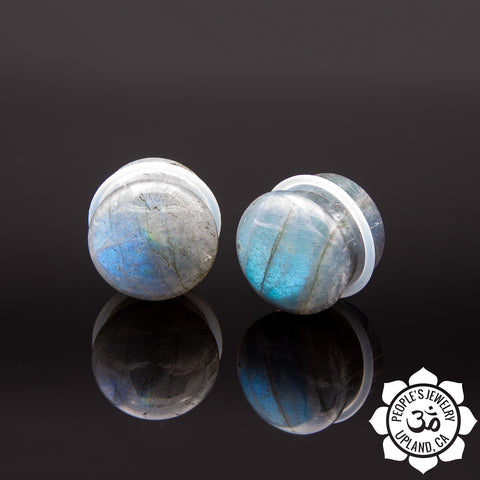 Single Flare Round Labradorite Plugs