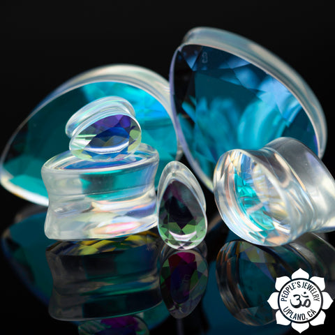Double Flare Faceted AB Glass Teardrop Plugs (2 colors)