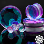 Double Flare Faceted AB Glass Plugs (4 colors)