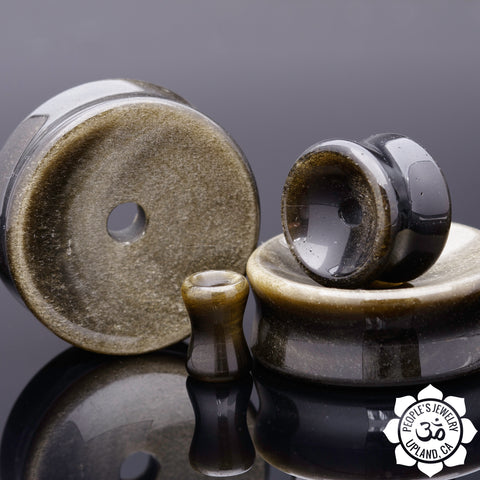 Double Flare Gold Obsidian Concave Eyelets