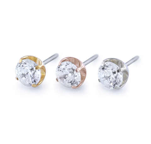 18K Gold Prong Set CZ Threadless End