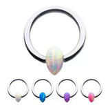 Titanium Captive Bead Ring with Synthetic Opal Pear Bead (3 colors)