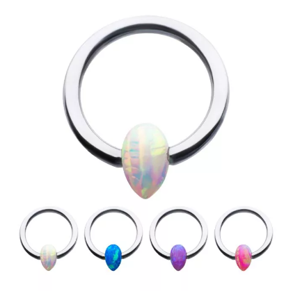 Titanium Captive Bead Ring with Synthetic Opal Pear Bead (3 colors)