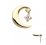 14Kt. Yellow Gold Crescent Moon Top with Dangle Prong Set Round CZ