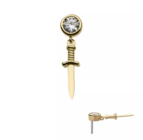 14Kt. Yellow Gold Bezel Set Round CZ with Dangle Dagger Top