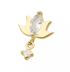 14Kt. Yellow Gold Marquise CZ Lotus Flower Top with Dangle Round CZ Gem