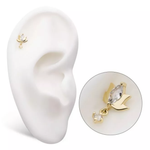 14Kt. Yellow Gold Marquise CZ Lotus Flower Top with Dangle Round CZ Gem