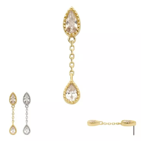 14Kt. Gold Double Pear CZ with Dangle Chain Top