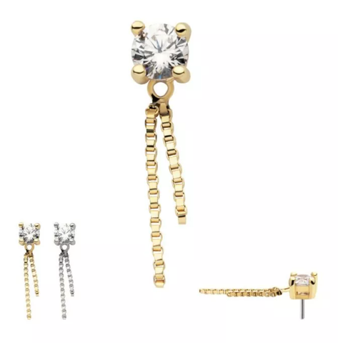 14Kt. Gold Prong Set CZ Top with Dangle Double Box Chain