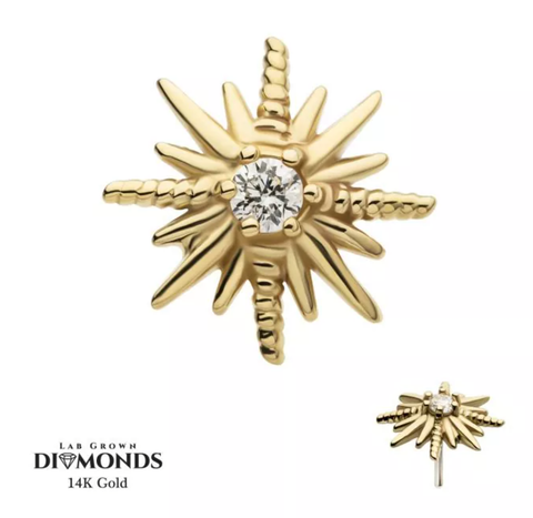 14Kt. Yellow Gold Sunburst Top with Center 6-Prong Round Diamond