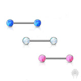 Bezel-Set Opal Titanium Nipple Barbell (4 colors)