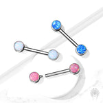 Bezel-Set Opal Titanium Nipple Barbell (4 colors)