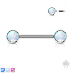 Bezel-Set Opal Titanium Nipple Barbell (4 colors)