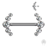 5-CZ Curve CZ Cluster Titanium Nipple Barbell (6 colors)