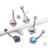 Bezel-Set CZ Cluster Titanium Navel Curve (4 colors)