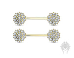 Triple Tiered CZ Flower 14K Gold Nipple Bar Piercing Jewelry
