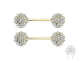 Triple Tiered CZ Flower 14K Gold Nipple Bar Piercing Jewelry
