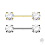 14K Gold Prong-Set CZ Nipple Barbell (2 colors)