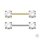14K Gold Prong-Set CZ Nipple Barbell (2 colors)