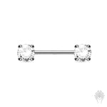 14K Gold Prong-Set CZ Nipple Barbell (2 colors)