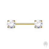 14K Gold Prong-Set CZ Nipple Barbell (2 colors)